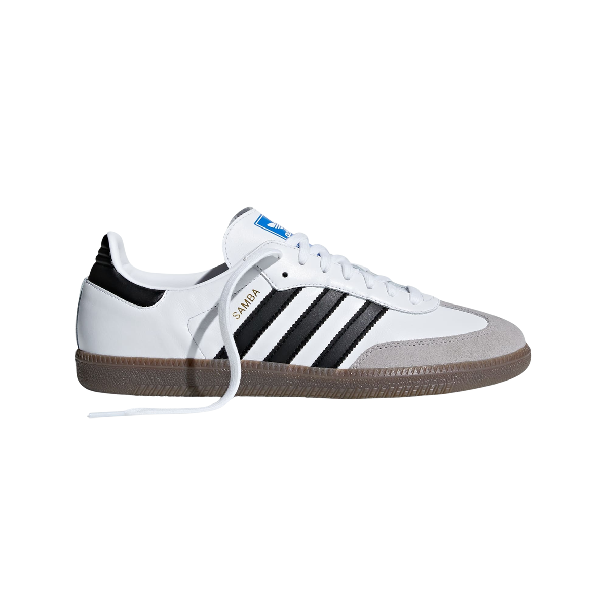 adidas Samba OG bianca con strisce nere e suola gum, vista laterale